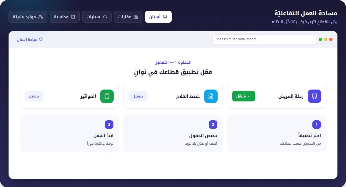 MAHAM interactive workspace — activating a sector app